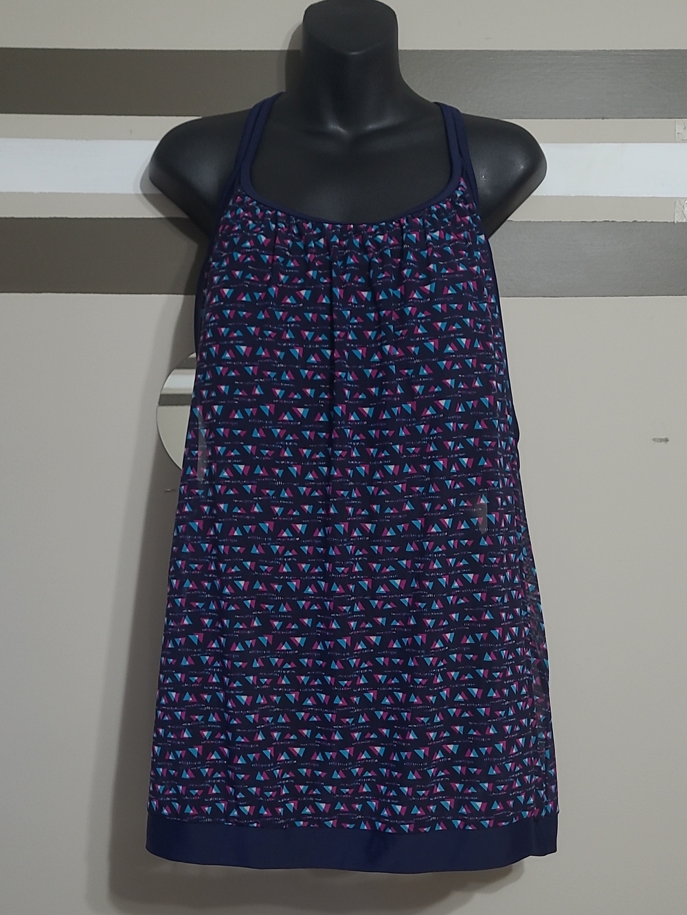 NWOT SEA Swimwear Navy Blue Geometric Racerback Swim Tankini Top Sz 4X